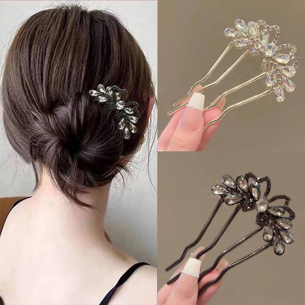 Women Accessories Aesthetic - Fashion Rhinestones U-Shaped Hair Sticks Butterfly
