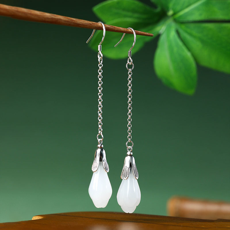 White Real Jade Flower Earring - Women'S Yellow Accessories のレビューと価格